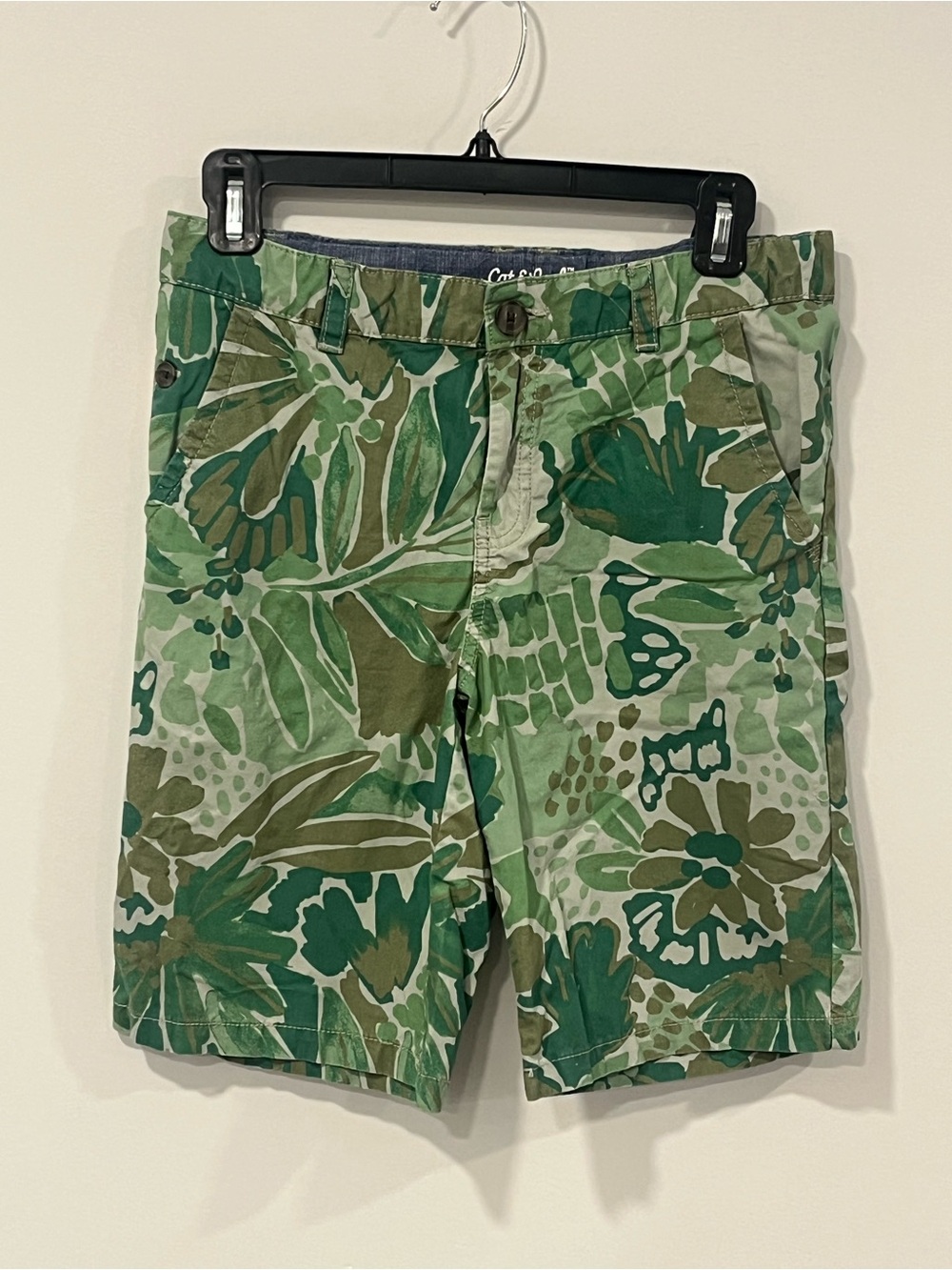 Cat & Jack Green Botanical Print Kid’s Flat-Front Shorts